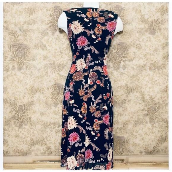 Vintage Ruby Rox Black Paisley Floral Midi Dress Wrap Lettuce Medium M - Picture 3 of 9